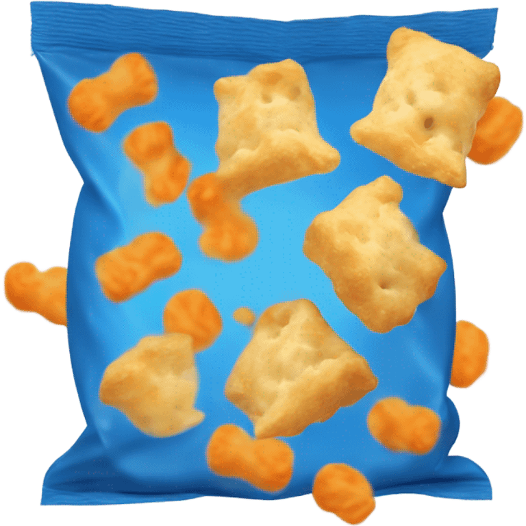 open blue cheese puff bag with orange cheese puffs falling out emoji