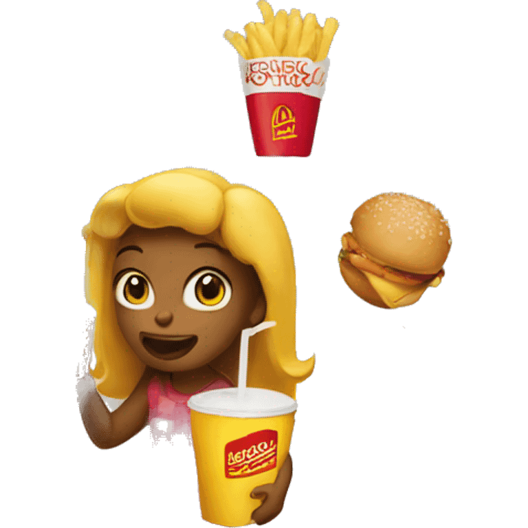 Girl eating and drinking McDonald’s  emoji