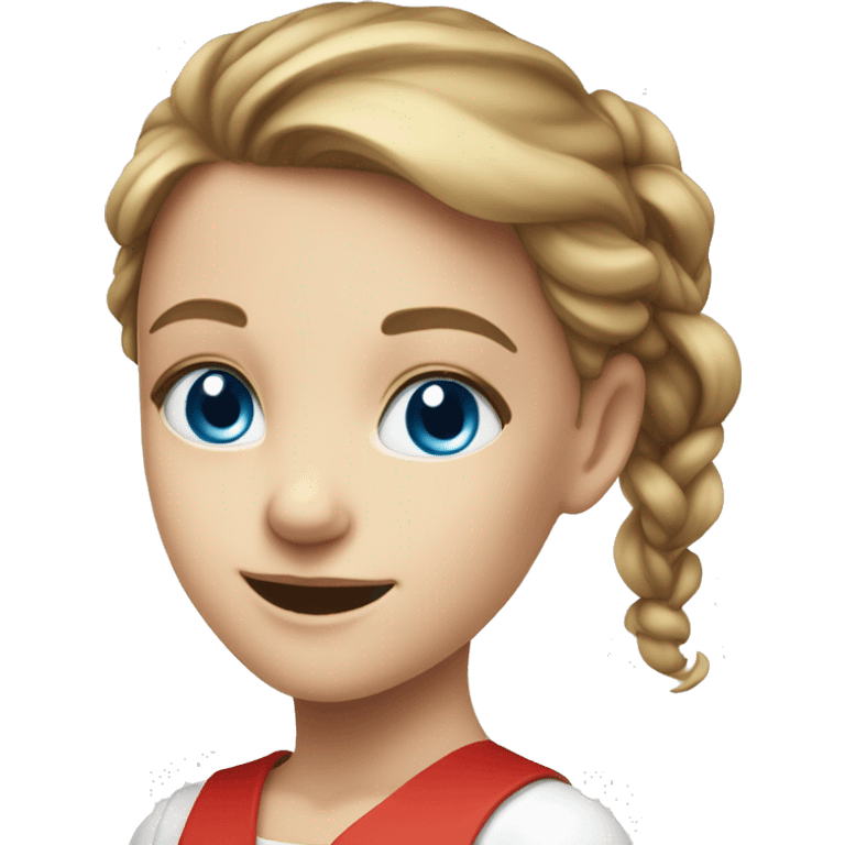 smiling girl with blue eyes in white and red dress emoji