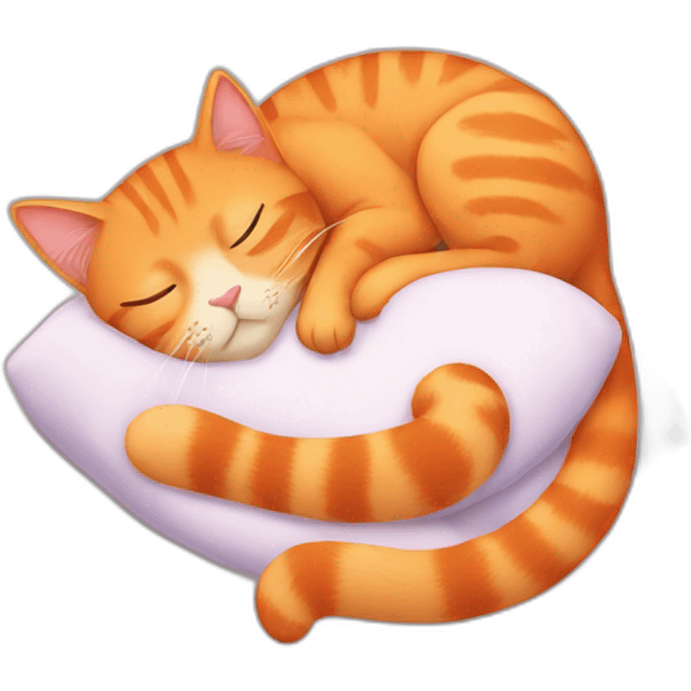 Sleeping orange cat with hearts emoji