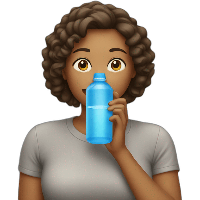 woman drinking from water bottle bigger than her emoji