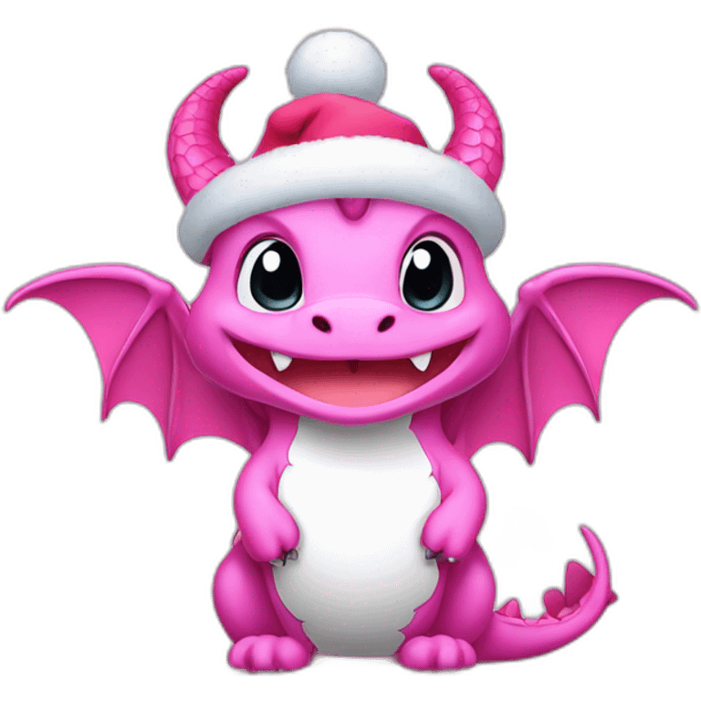 Pink dragon, wearing sweater and Christmas hat. charming happy kawaii style, colorful, clear outline, vector, simple white background, 8k, 3:2 emoji