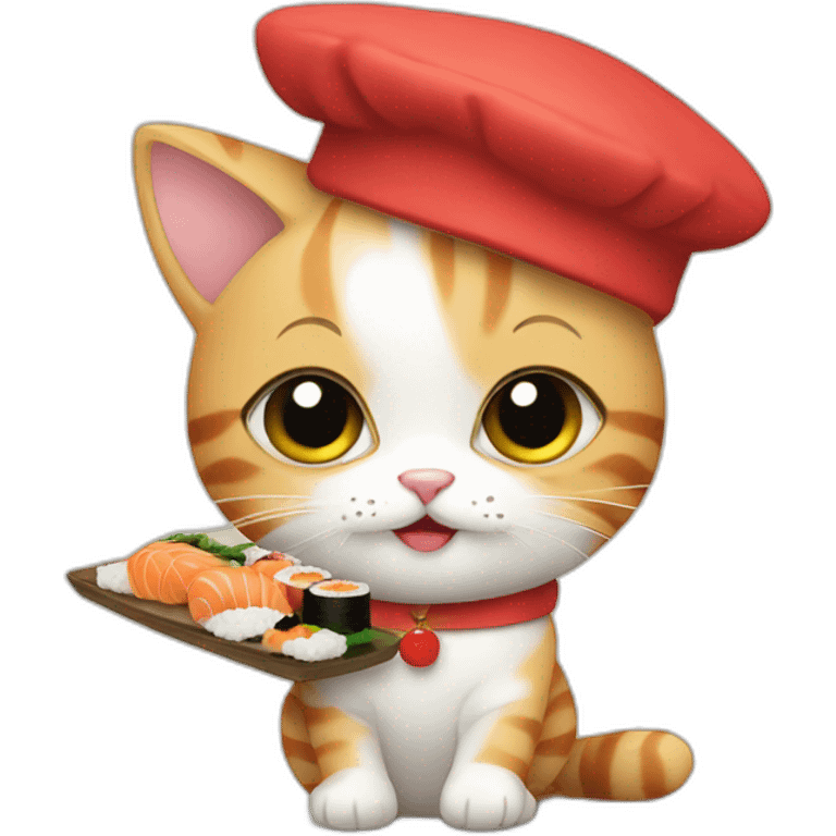 french kitten wearing a beret eating sushi emoji