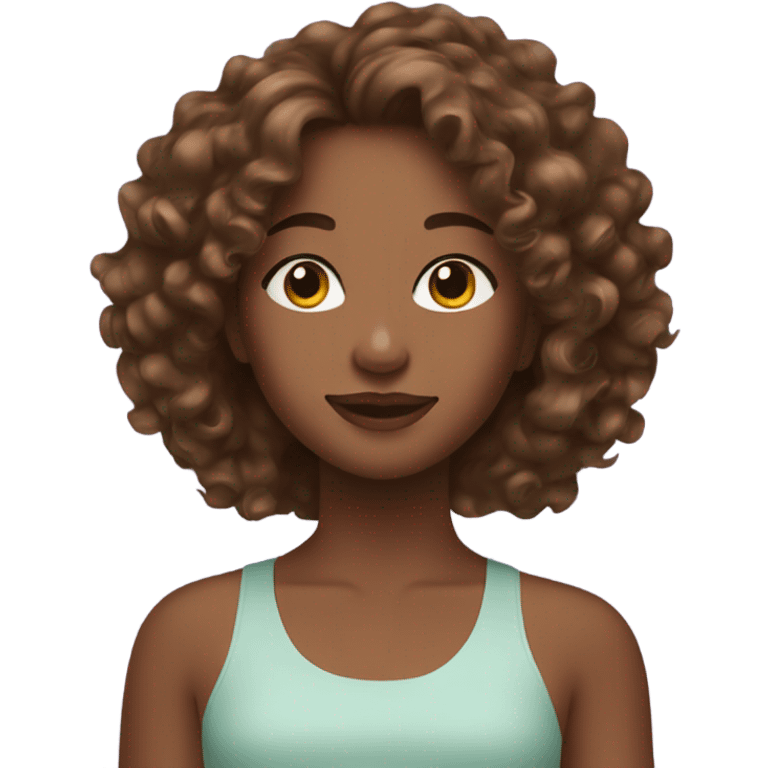 Girl with brown wavy curly hair with skincare products on her face emoji