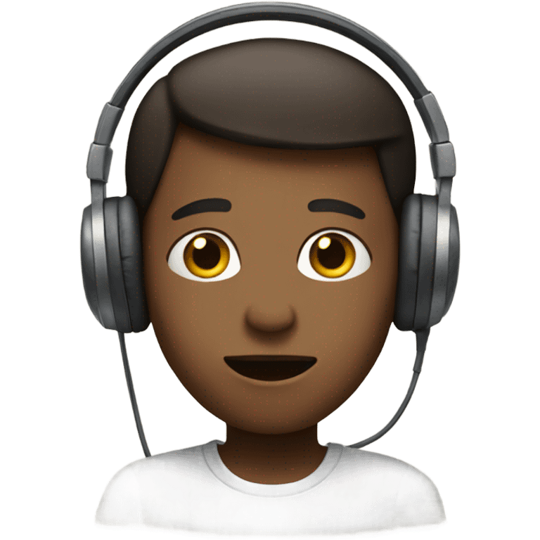 Boy with headphones indoors with a closed mouth  emoji