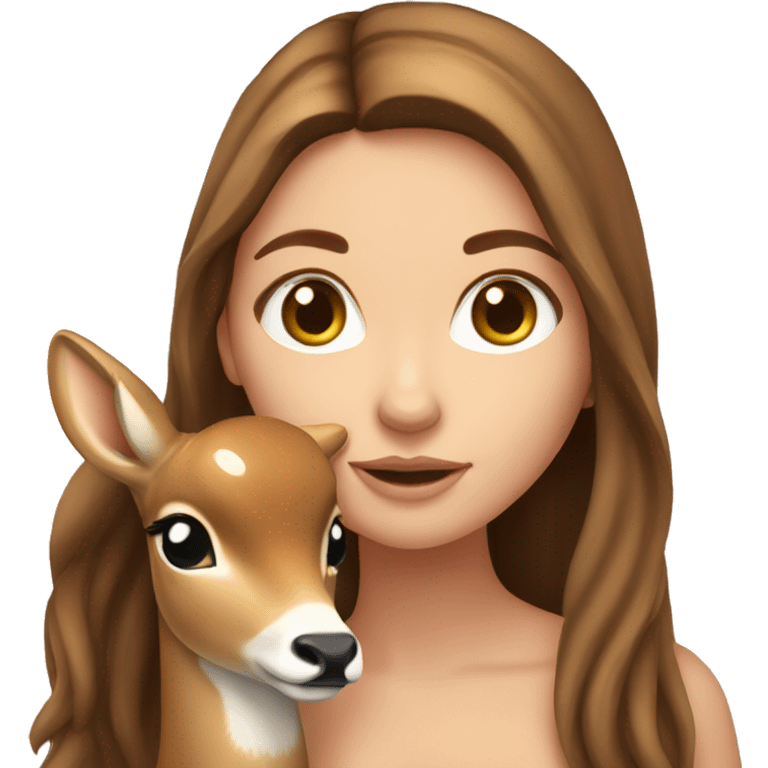 white girl with long brown hair holding a fawn deer emoji