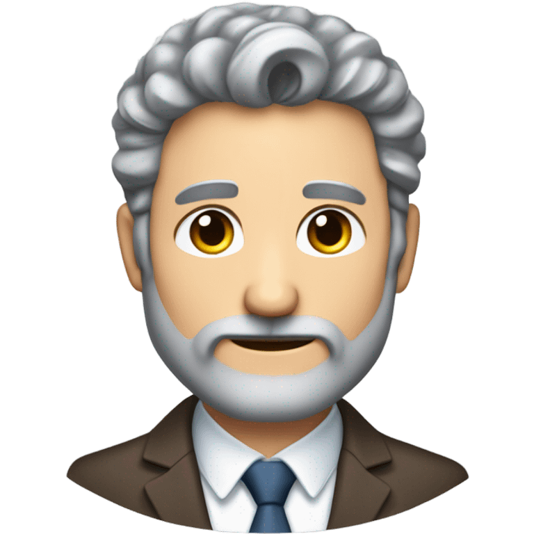 Older attractive man with medium long grey and brown hair tucked behind his ears & a little bit curly with a five o clock shadow beard in a suit  emoji