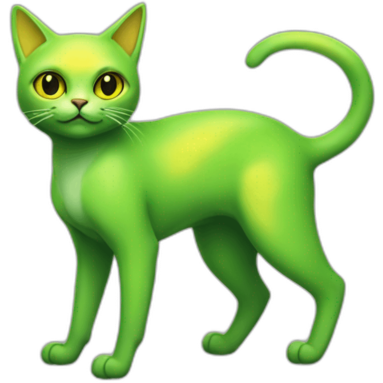 Green and yellow alien cat with a tail. emoji