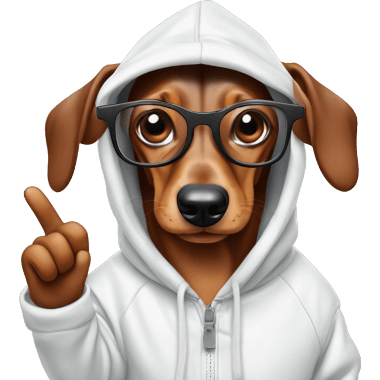 Sausage dog sticking his middle finger up with glasses and a hoodie  emoji