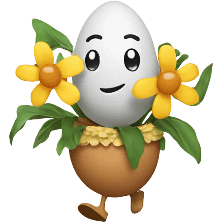 Egg dancing with flowers emoji