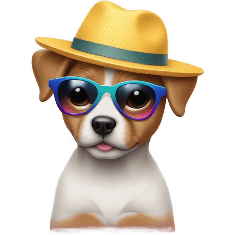 Puppy with hat and sunglasses emoji