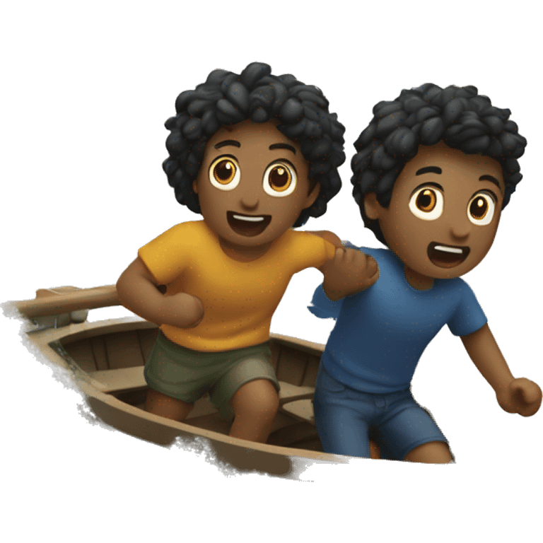 two friends escaping in boat in stormy ocean emoji