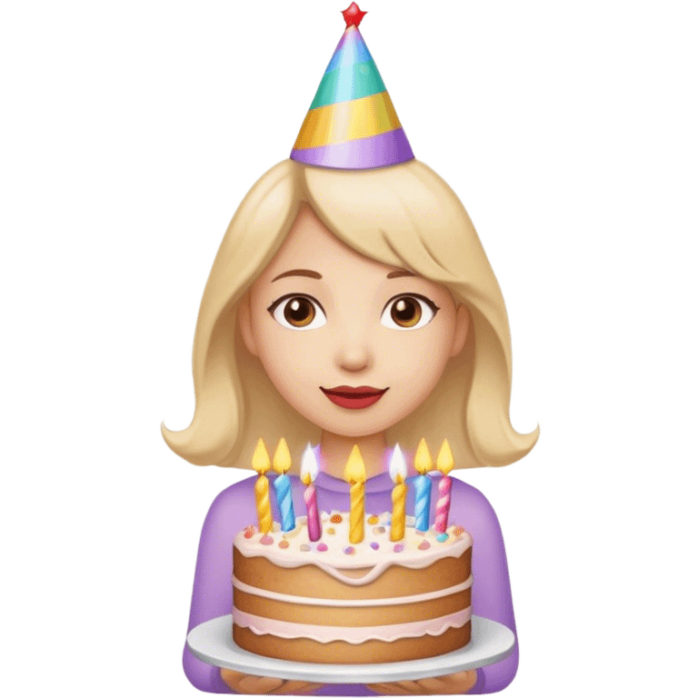 girl with birthday cake and hat emoji