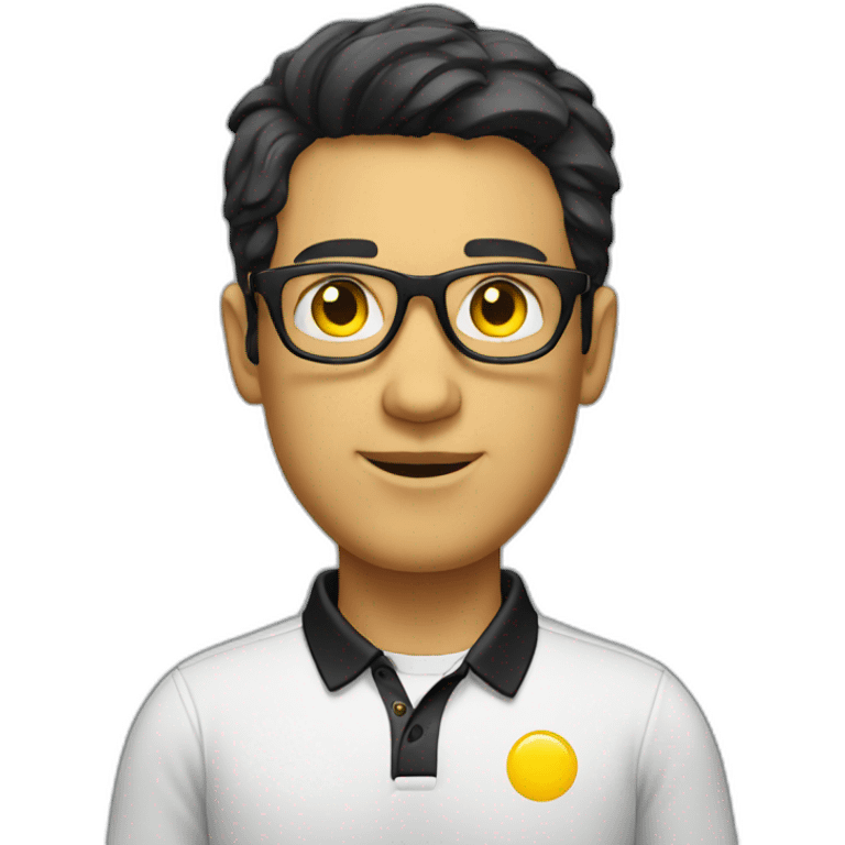 White man with yellow tinted glasses and black hair in a polo shirt emoji