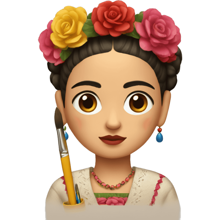 frida kahlo kid with paintbrush emoji