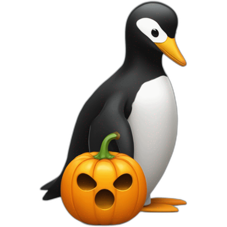 Un pingouin accompagné d'une citrouille et un œuf emoji