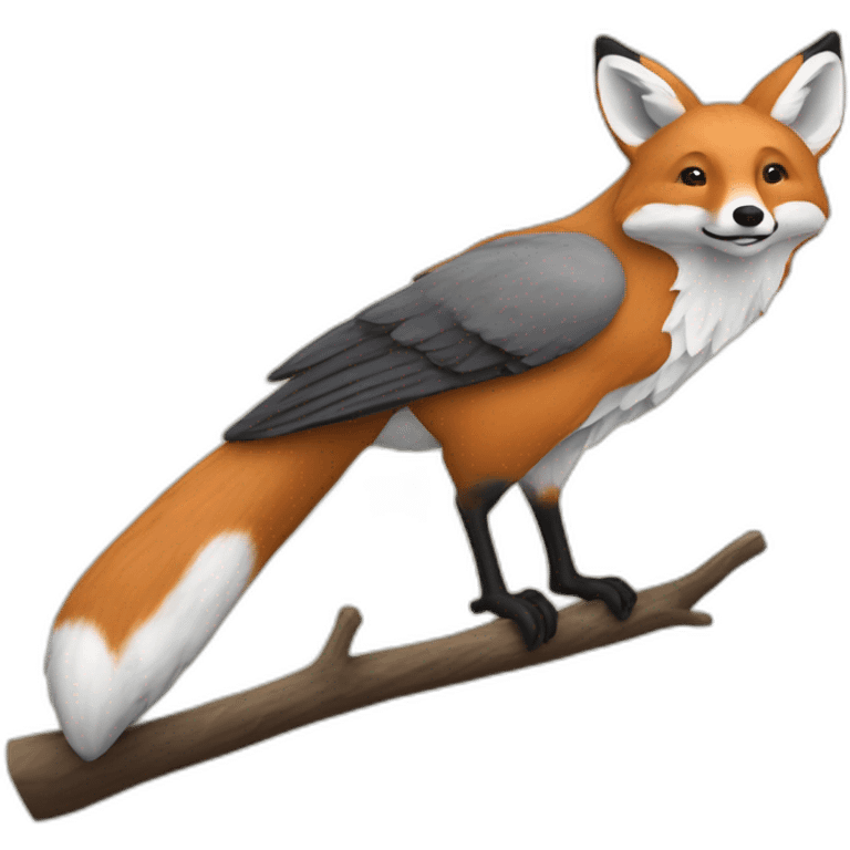 Un renard sur une branche avec un fromage dans la gueule avec un corbeau emoji