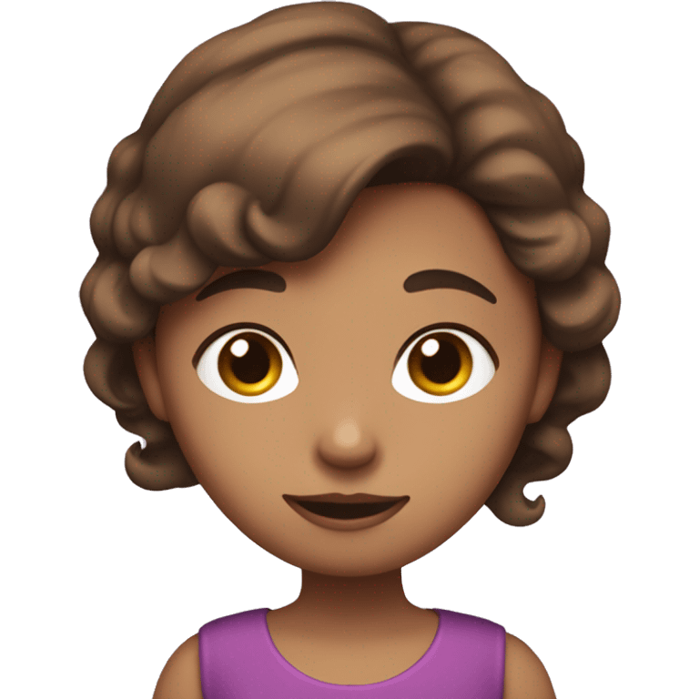 girl on the phone, no view of face, mysterious, has red highlights in her brown hair, and is wearing a tight purple dress with a pink bow emoji