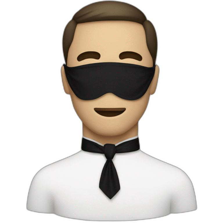 Homme avec un masque en tissu noir avec un A Et V superposés blanc emoji