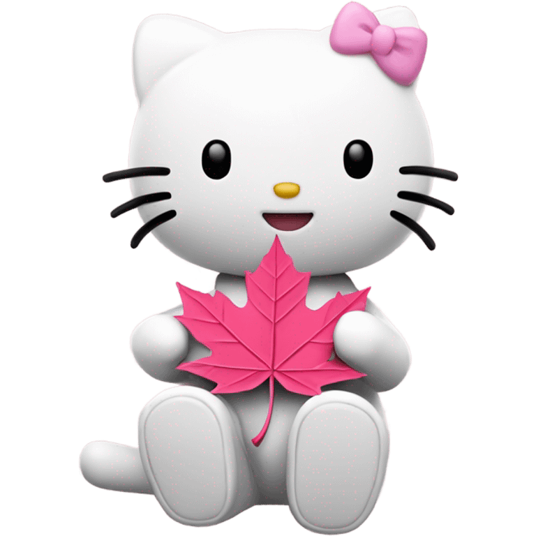 hello kitty sitting and holding pink maple leaf emoji