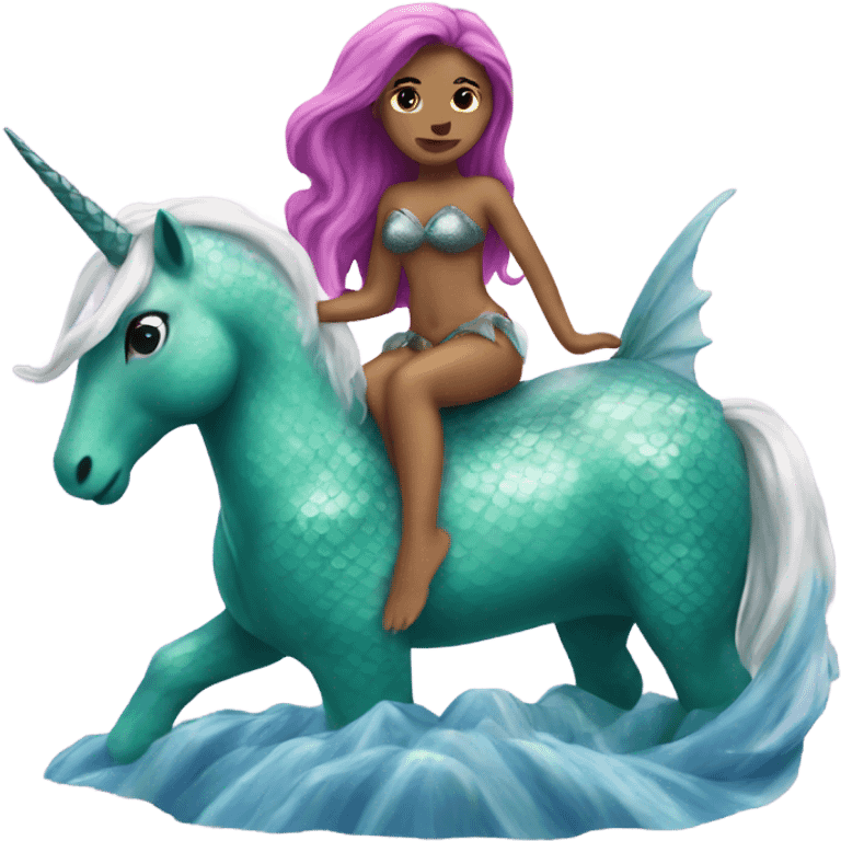 Mermaid sitting on an unicorn emoji