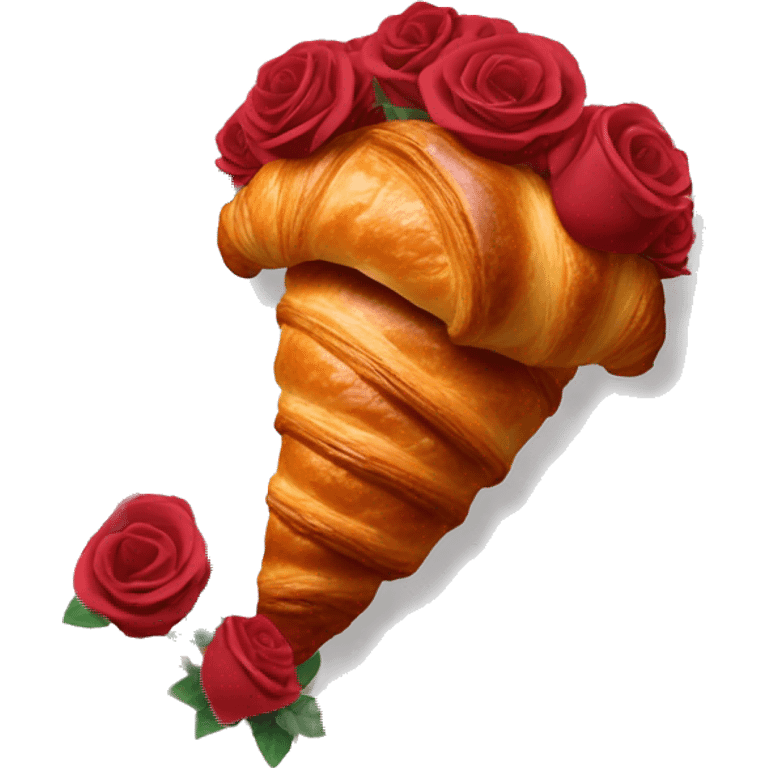 Chocolate croissant inside a bouquet of roses emoji