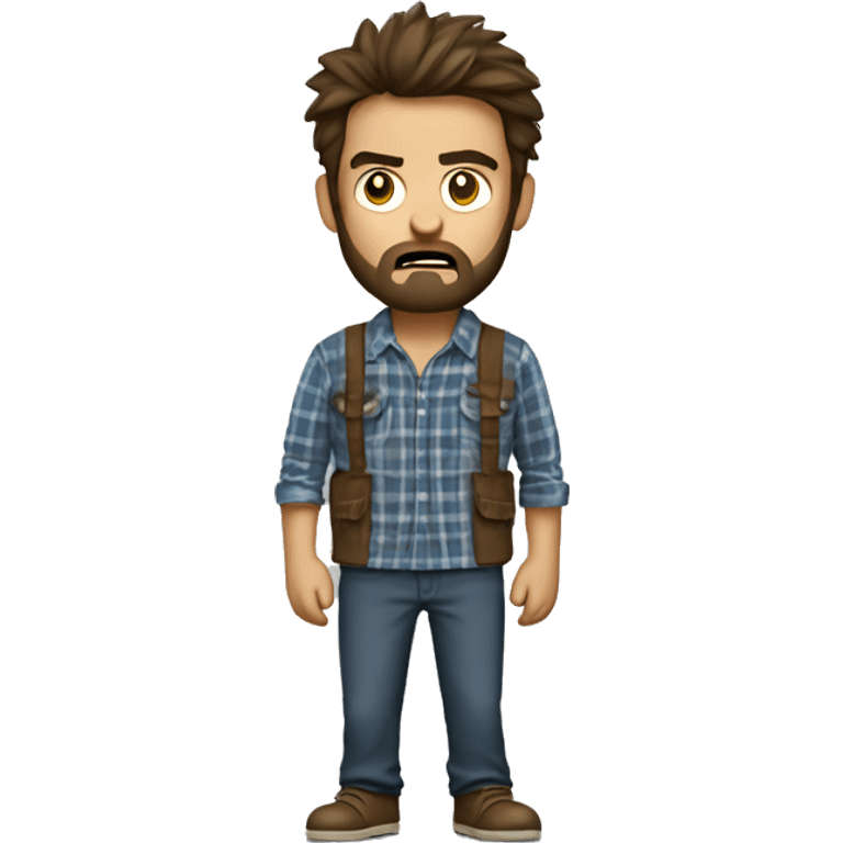 very angry man with a beard and short scruffy medium brown hair wearing a flannel shirt emoji