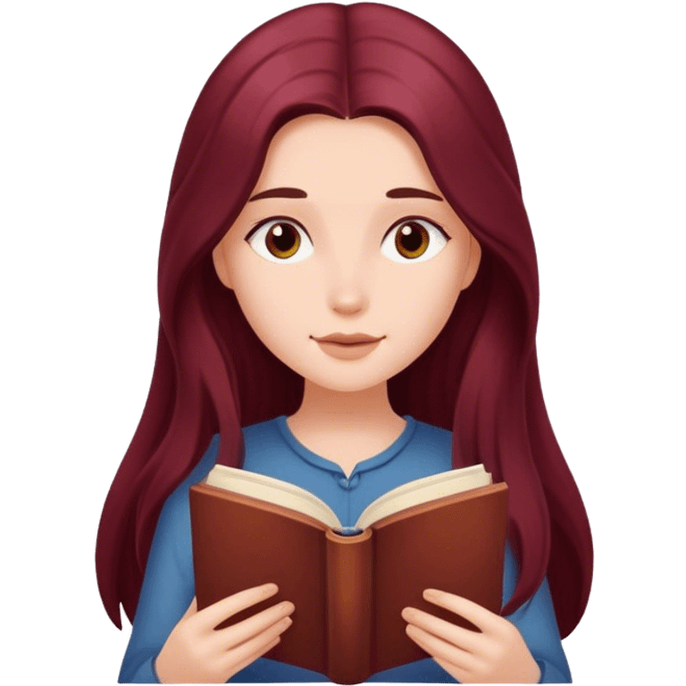 A beautiful, burgundy long haired girl reading a book emoji