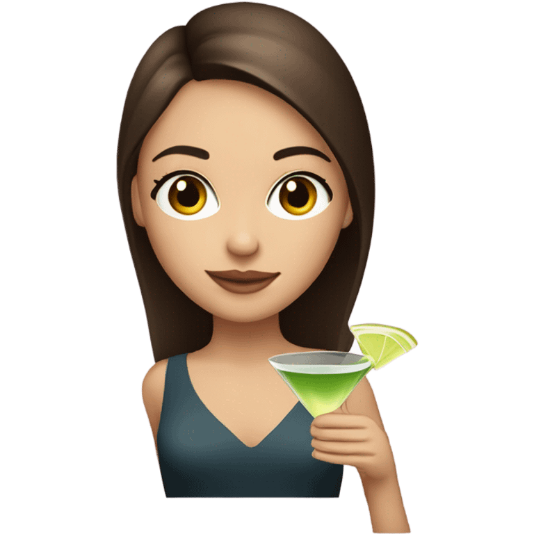 Beautiful straight brown haired girl brown eyes with eyelashes holding a martini emoji