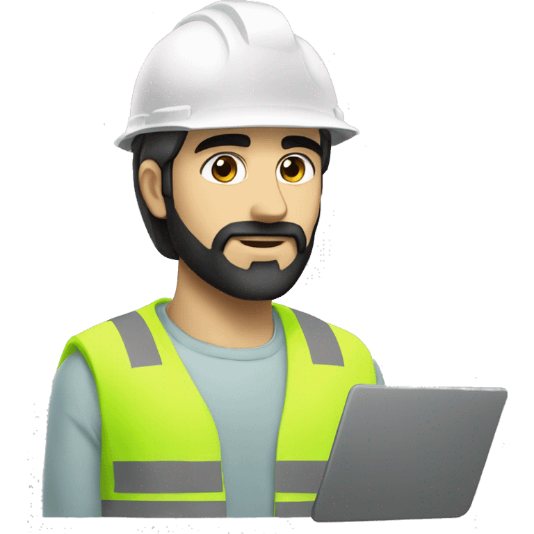 A young Armenian builder engineer with a light black beard, a white helmet and a phosphorescent protection jacket emoji