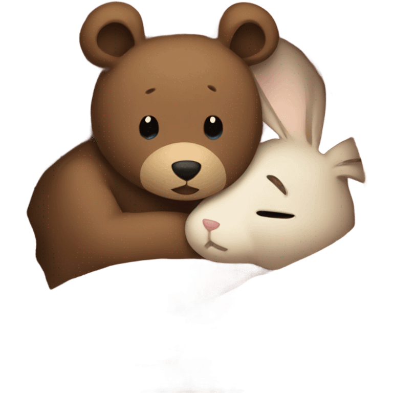 bear and brown bunny under blanket emoji