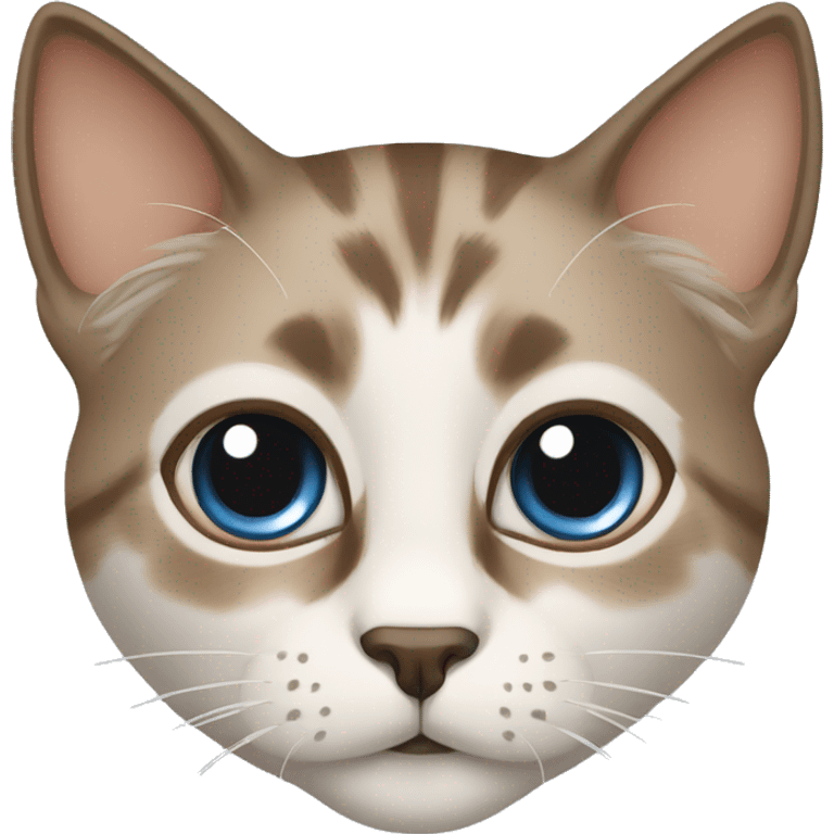 illustration of a cat with large, expressive blue eyes with light brown fur with dark brown markings on the muzzle, ears and paws emoji