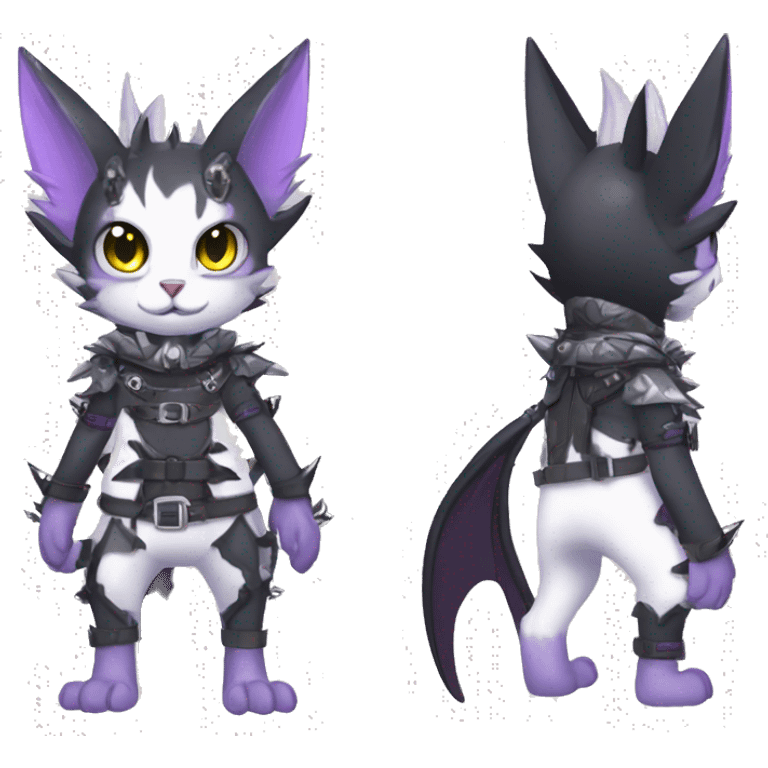 cool cute pretty black punk grey white Purple ethereal fantasy nargacuga-bat-cat-Fakemon spiked collar harness full body emoji