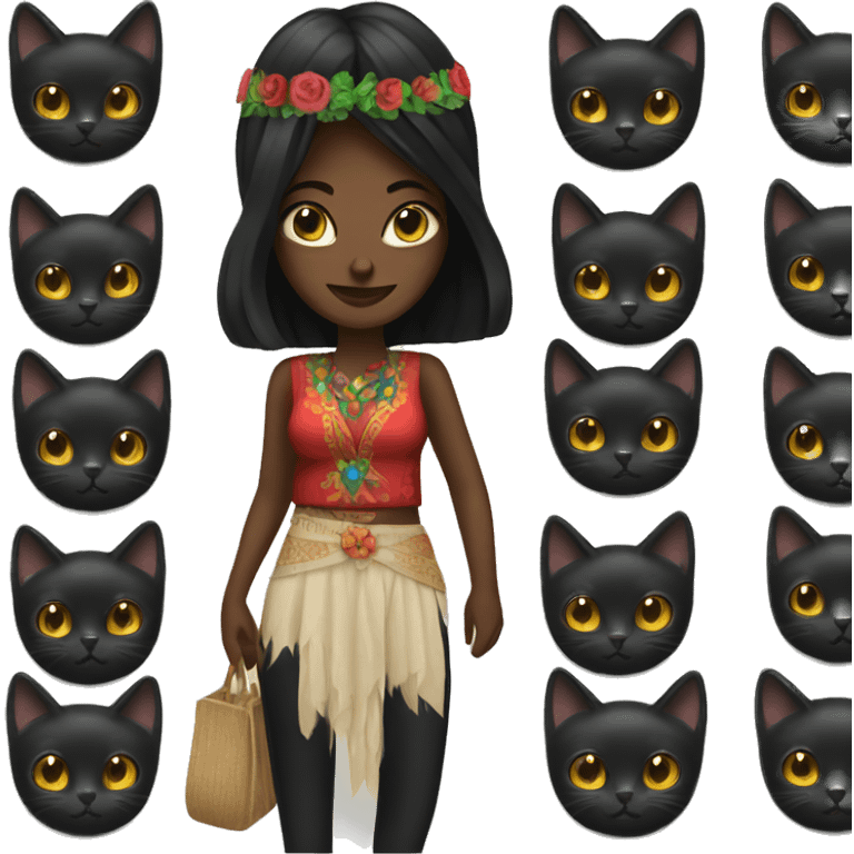 Black cat with Mexican lady emoji