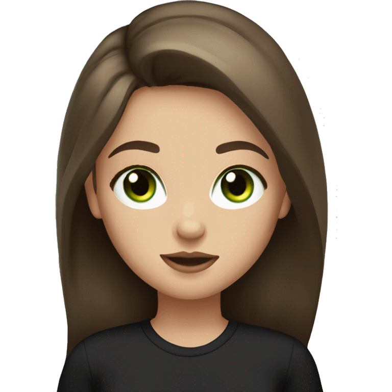 Girl with long brown hair, green eyes , long eyelashes, full lips and freckles with black shirt emoji