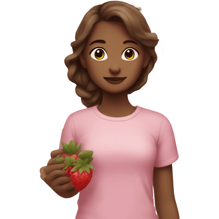 girl with brown hair and soft pink clothes with straeberries emoji