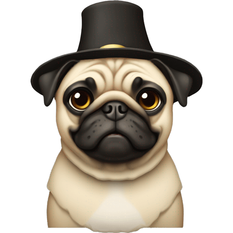 Pug wearing a pilgrim hat emoji