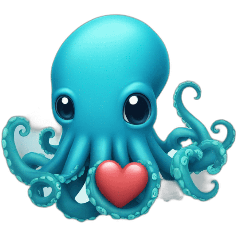 Cute blue kraken making heart with tentacle emoji