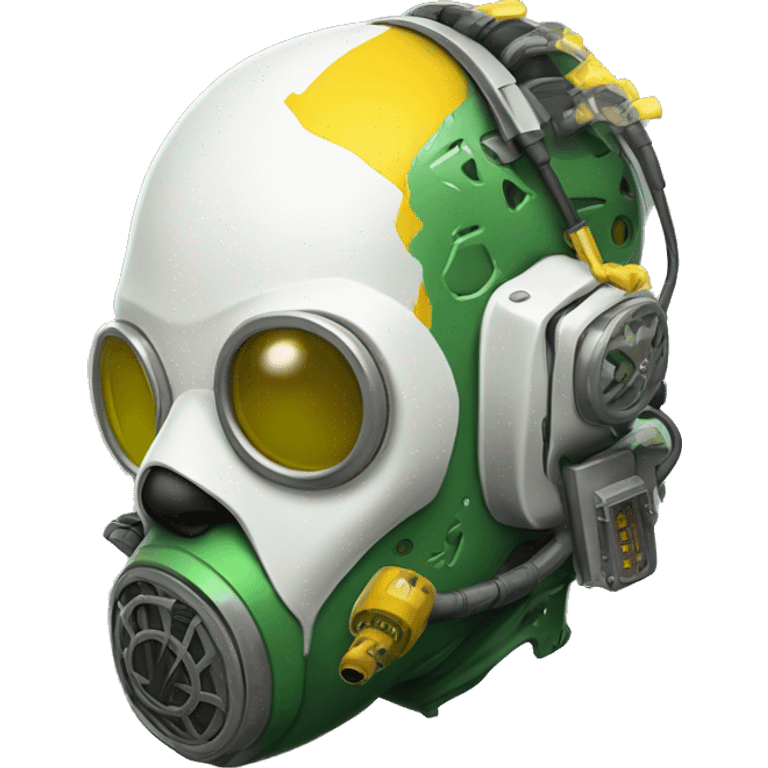 Green skin cyborg head with dark yellow Mohawk, white respirator mask and circuitry emoji