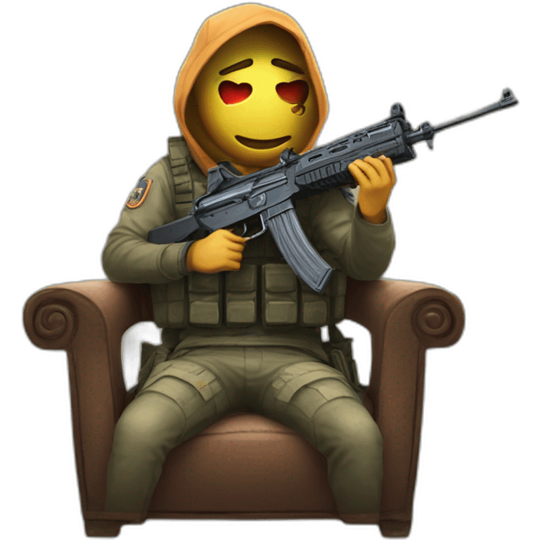 CT from csgo with ak-47 sitting on chair emoji