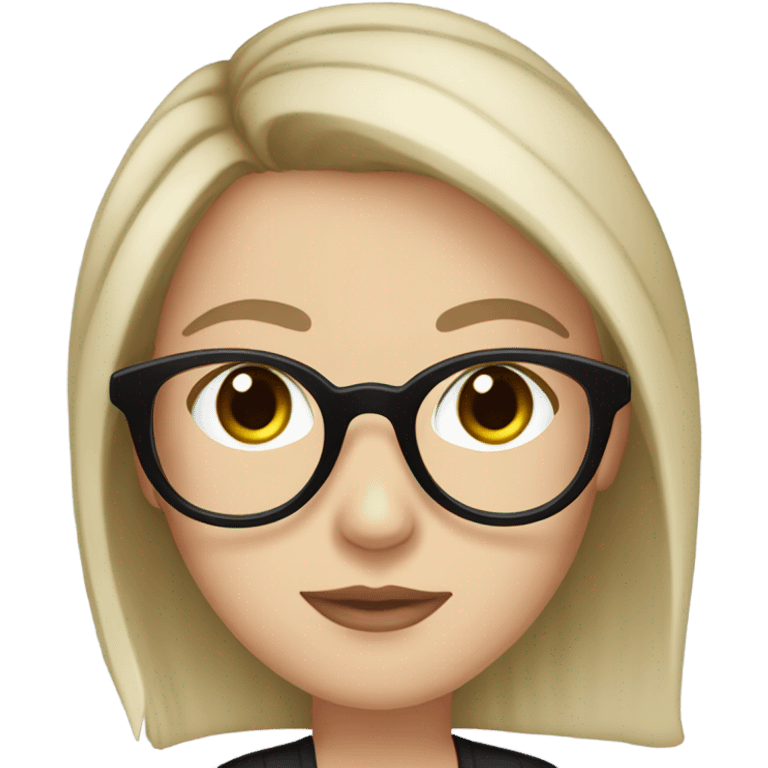 A white girl with brown hair and greenish brown eyes with black glasses, long eyelashes and pink lip ￼ emoji