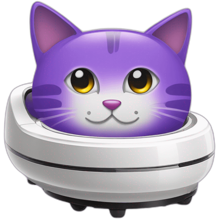 virgo glory purple cat on a  white robot vacuum cleaner emoji