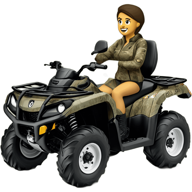 Chica y chico subidos en una canam outlander atv 500 camo emoji