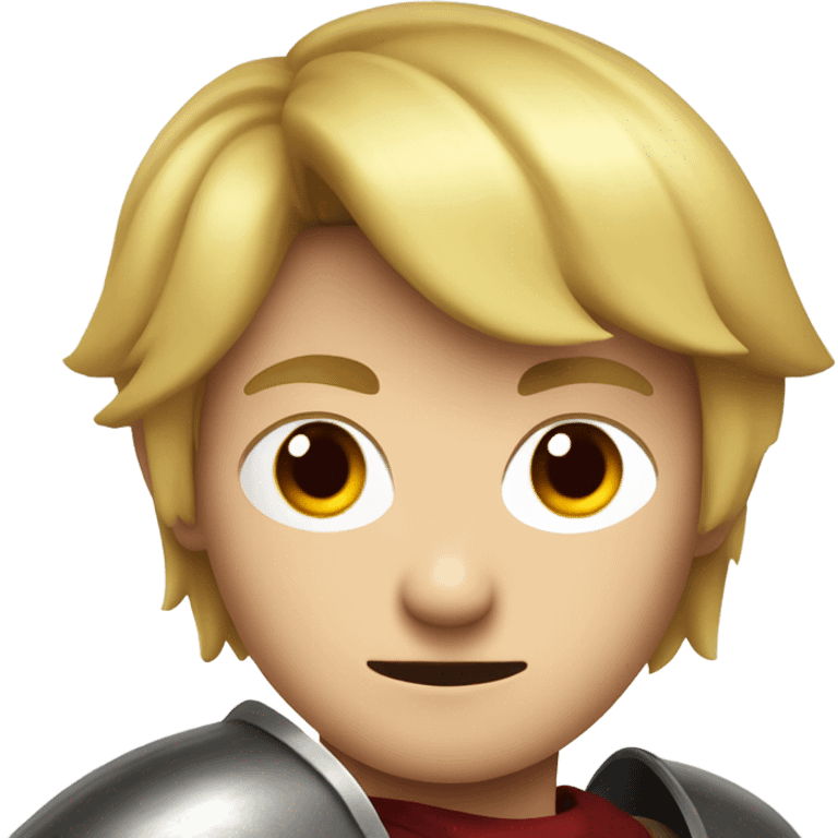 A boy knight Link with blonde hair and red eyes shouting emoji