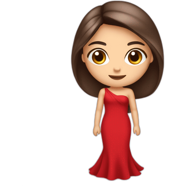 brunette with long straight hair with brown eyes in a full-length red evening dress emoji