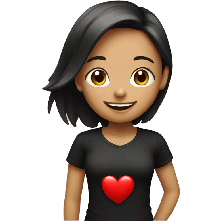 smiling girl in black shirt with red heart  emoji