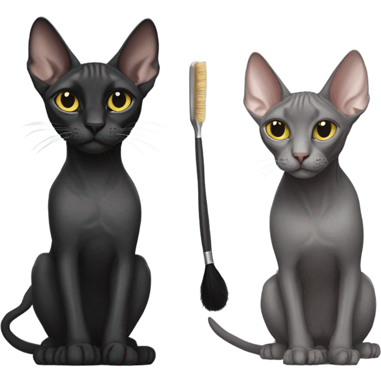 Black sphinx cat with brush hair and gray sphinx cat together emoji