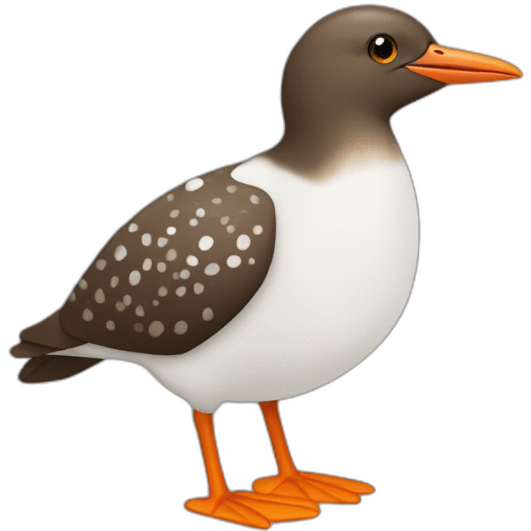 brown and white speckled sea bird with orange beak and LEGS emoji