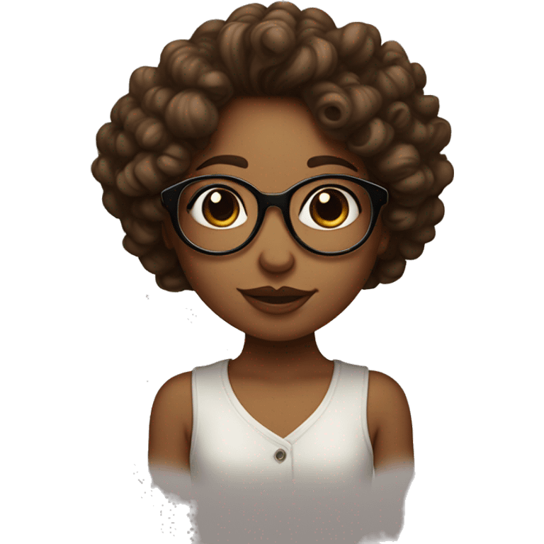 Girl with light médium skin with glasses and brown curls sending a kiss emoji