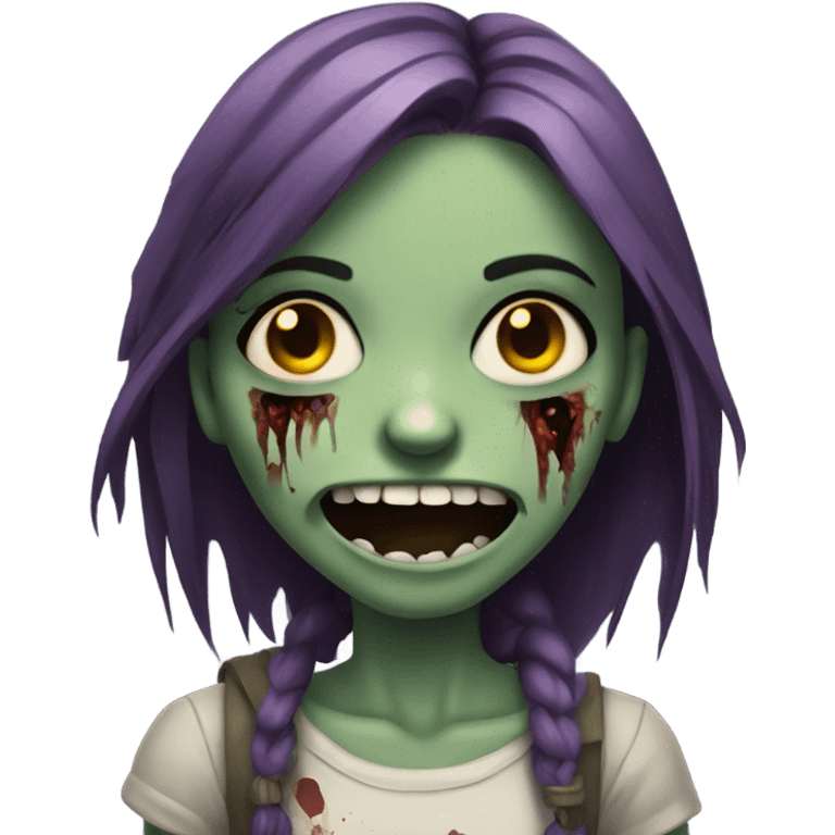 influenced zombie girl, sad but smiling with rotten teeth emoji